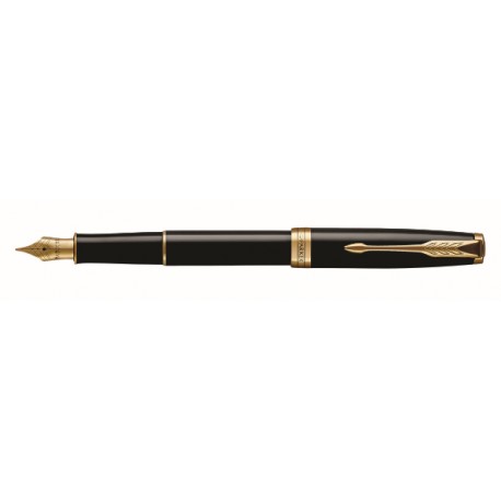 NEW Parker Sonnet Black Lacquer Gold Trim Fountain Pen
